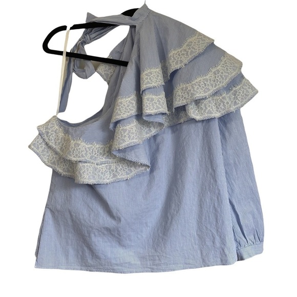 NEW Veronica Beard Isla Ruffle One Shoulder Stripe Blouse - Picture 12 of 16